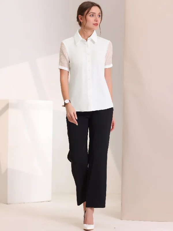 Exclusive Savings This Week!Button Down Shirt Sheer Short Sleeve Point Collar Work Tops Exclusive Savings This Week!Button Down Shirt Sheer Short Sleeve Point Collar Work Tops