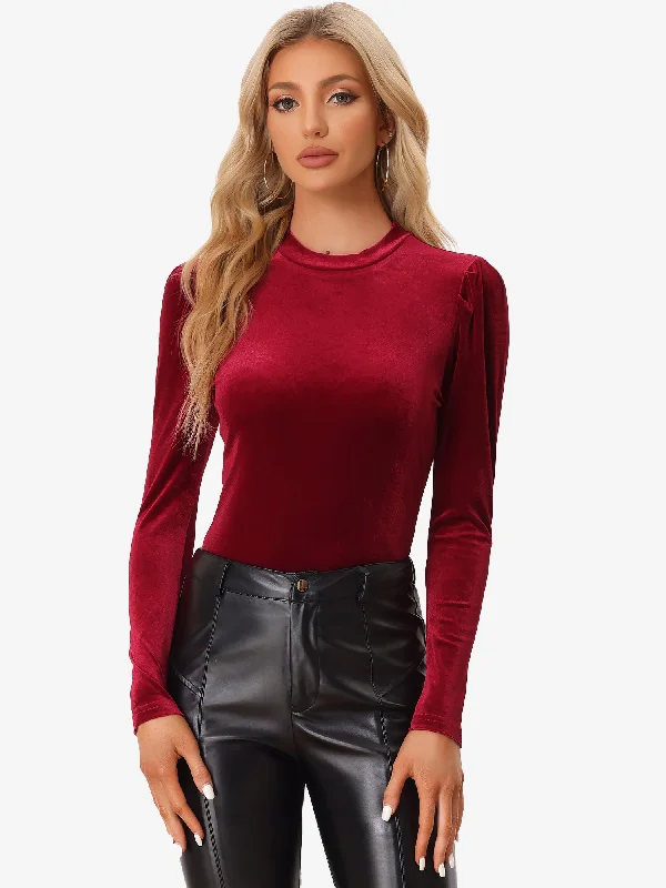 Savings You Can’t Ignore!Metallic Velvet Puff Long Sleeve Mock Neck Glitter T-shirt Savings You Can’t Ignore!Metallic Velvet Puff Long Sleeve Mock Neck Glitter T-shirt