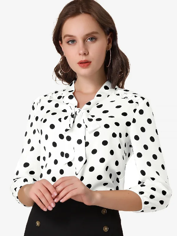 Your Exclusive Offer Awaits!Printed Ruffle Shoulder Elastic Cuff Bow Tie Neck Blouse Your Exclusive Offer Awaits!Printed Ruffle Shoulder Elastic Cuff Bow Tie Neck Blouse