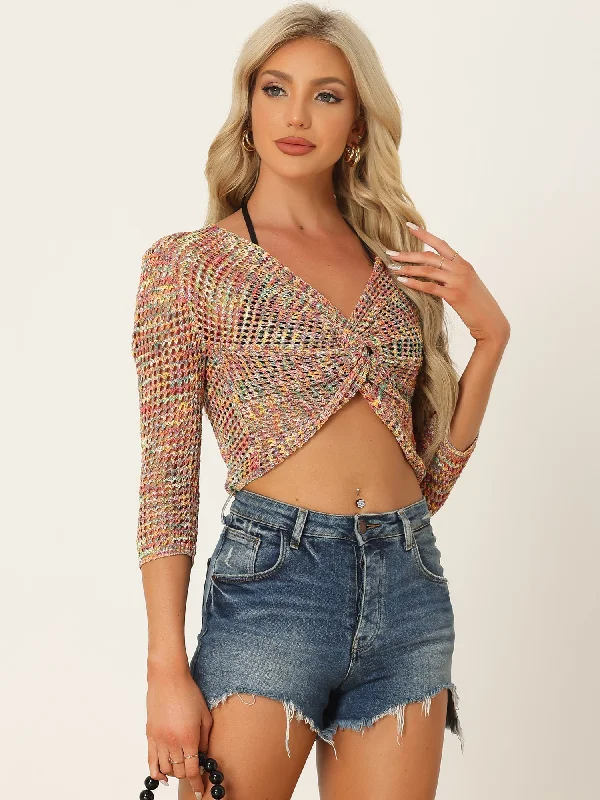 Save Like Never Before!V Neck Twist Front Tops Long Sleeve Hollow Out Sweater Knit Crop Top Save Like Never Before!V Neck Twist Front Tops Long Sleeve Hollow Out Sweater Knit Crop Top