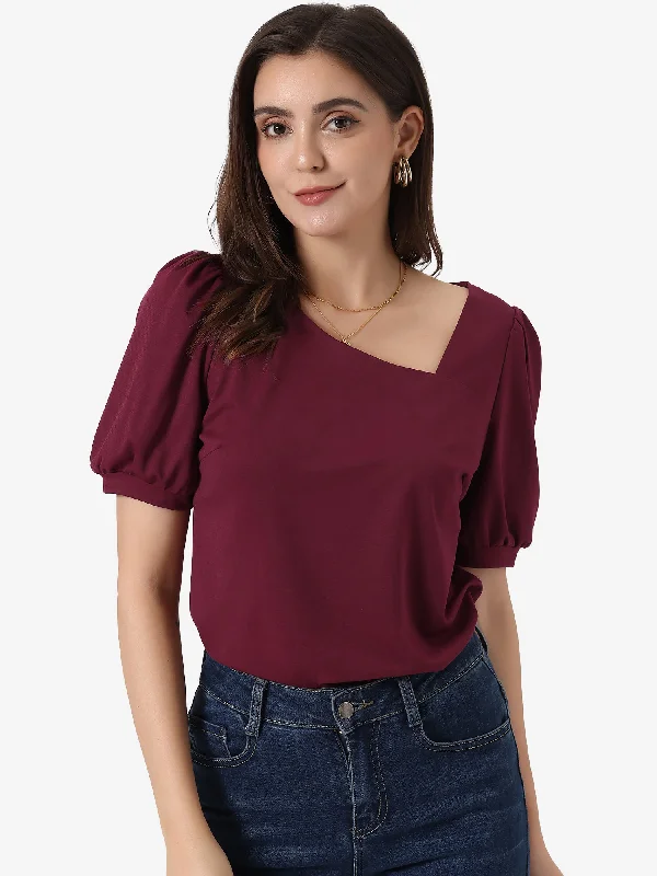 Huge Savings – Act Now!Casual Puff Short Sleeve Asymmetrical V Neck Loose Fit Blouse Huge Savings – Act Now!Casual Puff Short Sleeve Asymmetrical V Neck Loose Fit Blouse