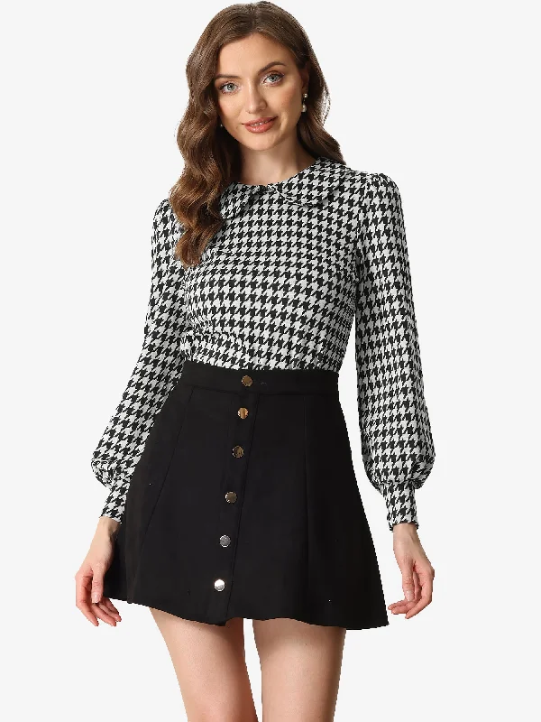 Save Money, Shop Happy!Peter Pan Collar Houndstooth Plaid Long Sleeve Button Back Blouse Save Money, Shop Happy!Peter Pan Collar Houndstooth Plaid Long Sleeve Button Back Blouse