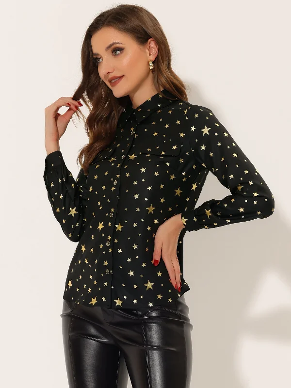 Great Deals, Just for You!Vintage Shirt Metallic Stars Gilding Shiny Long Sleeve Blouse Great Deals, Just for You!Vintage Shirt Metallic Stars Gilding Shiny Long Sleeve Blouse
